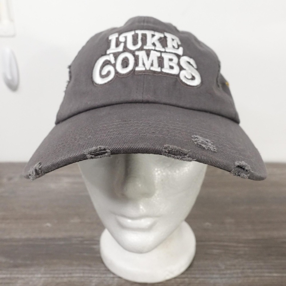 Luke Combs Miller Lite Hat Cap Strap Back One Size Gray Distressed Dad Mens - Picture 4 of 11